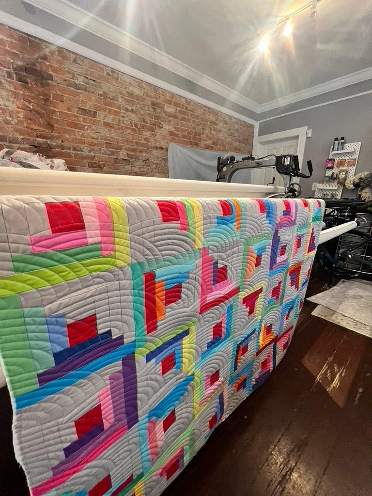 Custom Log Cabin Quilt Designed and Quilted by: Tabatha Adams (Throw Size)