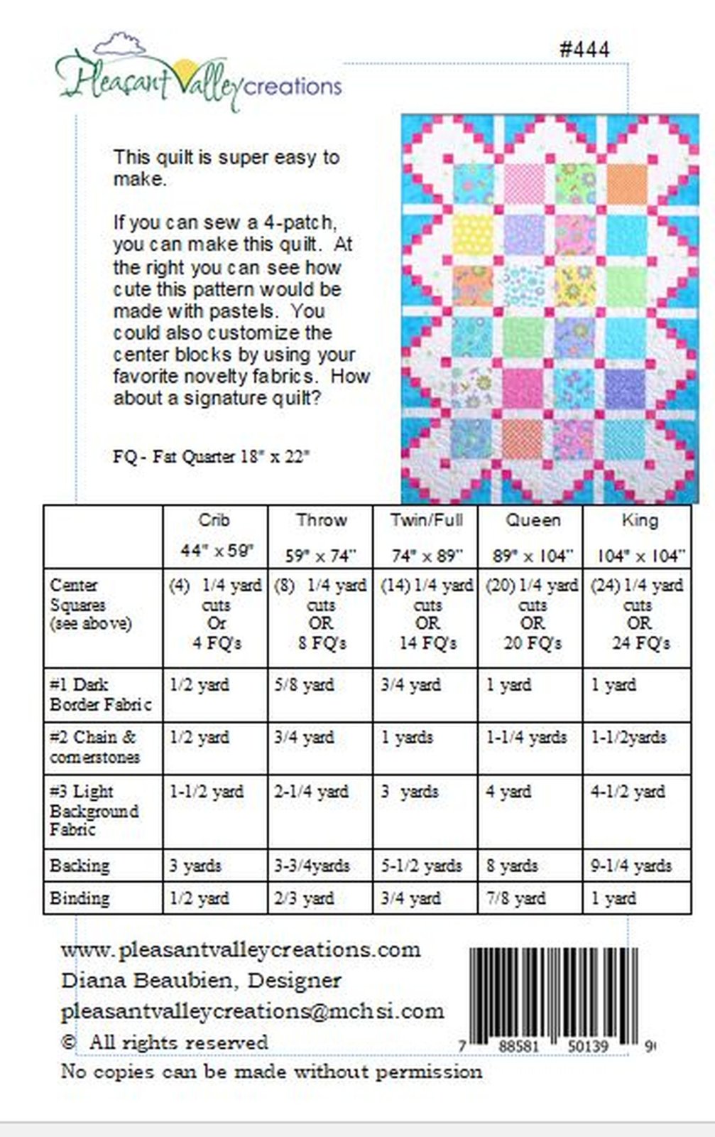 #444 Simply Cool Quilt Pattern From Pleasant Valley Creations By Diana Beaubien - PAPER/PRINTED