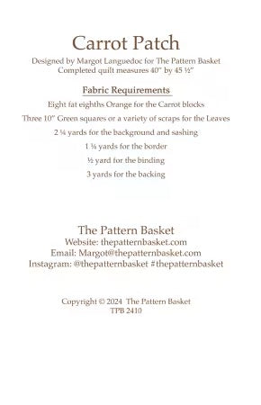 Carrot Patch By Margot Languedoc Designs From The Pattern Basket - PAPER/PRINTED