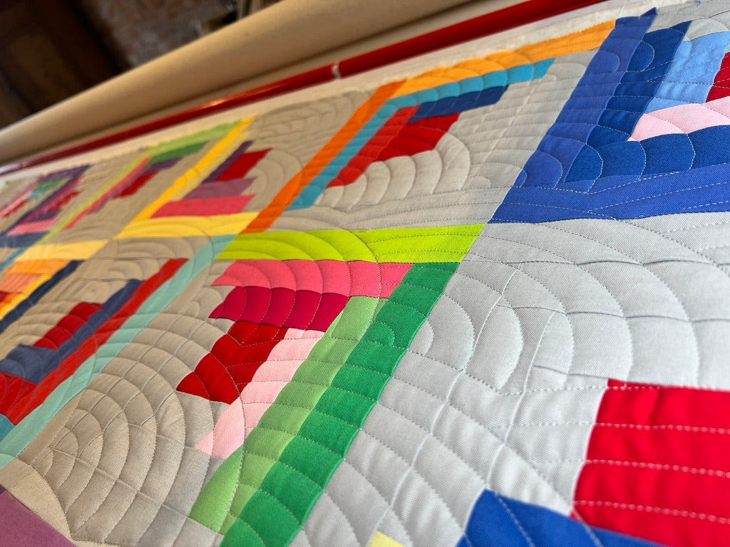 Custom Log Cabin Quilt Designed and Quilted by: Tabatha Adams (Throw Size)