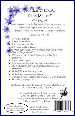 Freedom & Liberty Table Runner Machine Embroidery from Janine Babich Design - PAPER/PRINTED - DOWNLOAD KEY INCLUDED