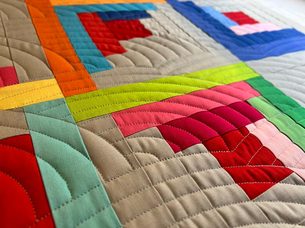 Custom Log Cabin Quilt Designed and Quilted by: Tabatha Adams (Throw Size)