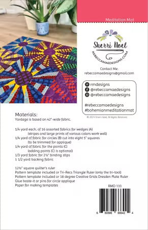 Be Mindful Bohemian Meditation Mat Quilt Pattern From Rebecca Mae Designs by Sherri Noel - PAPER/PRINTED