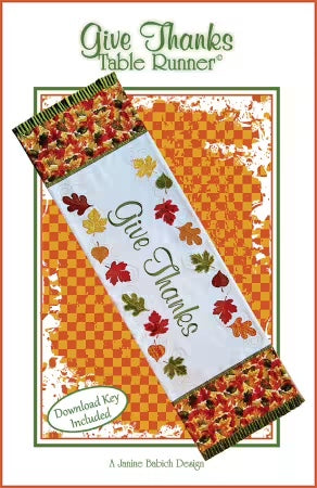 Give Thanks Table Runner Machine Embroidery From Janine Babich Design - PAPER/PRINTED - DOWNLOAD KEY INCLUDED