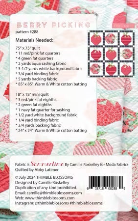 #288 Berry Picking Quilt Pattern By Camille Roskelley From Thimble Blossoms - PAPER/PRINTED