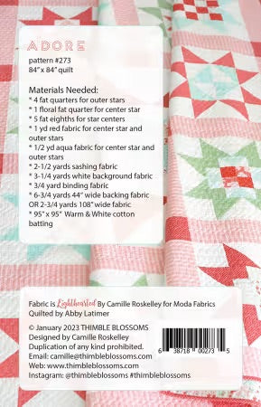 #273 Adore Quilt Pattern By Camille Roskelley From Thimble Blossoms - PAPER/PRINTED