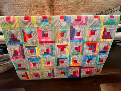 Custom Log Cabin Quilt Designed and Quilted by: Tabatha Adams (Throw Size)