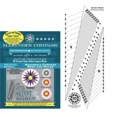 Skinny Robin 16 Point Mariner's Compass Book and Ruler Combo From Robin Ruth Design By Robin Long - PAPER/PRINTED WITH RULER